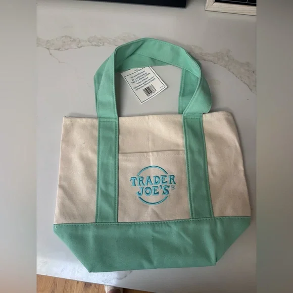 Set of Pastel Trader Joe’s limited edition mini tote bags in blue and green - Picture 3 of 3